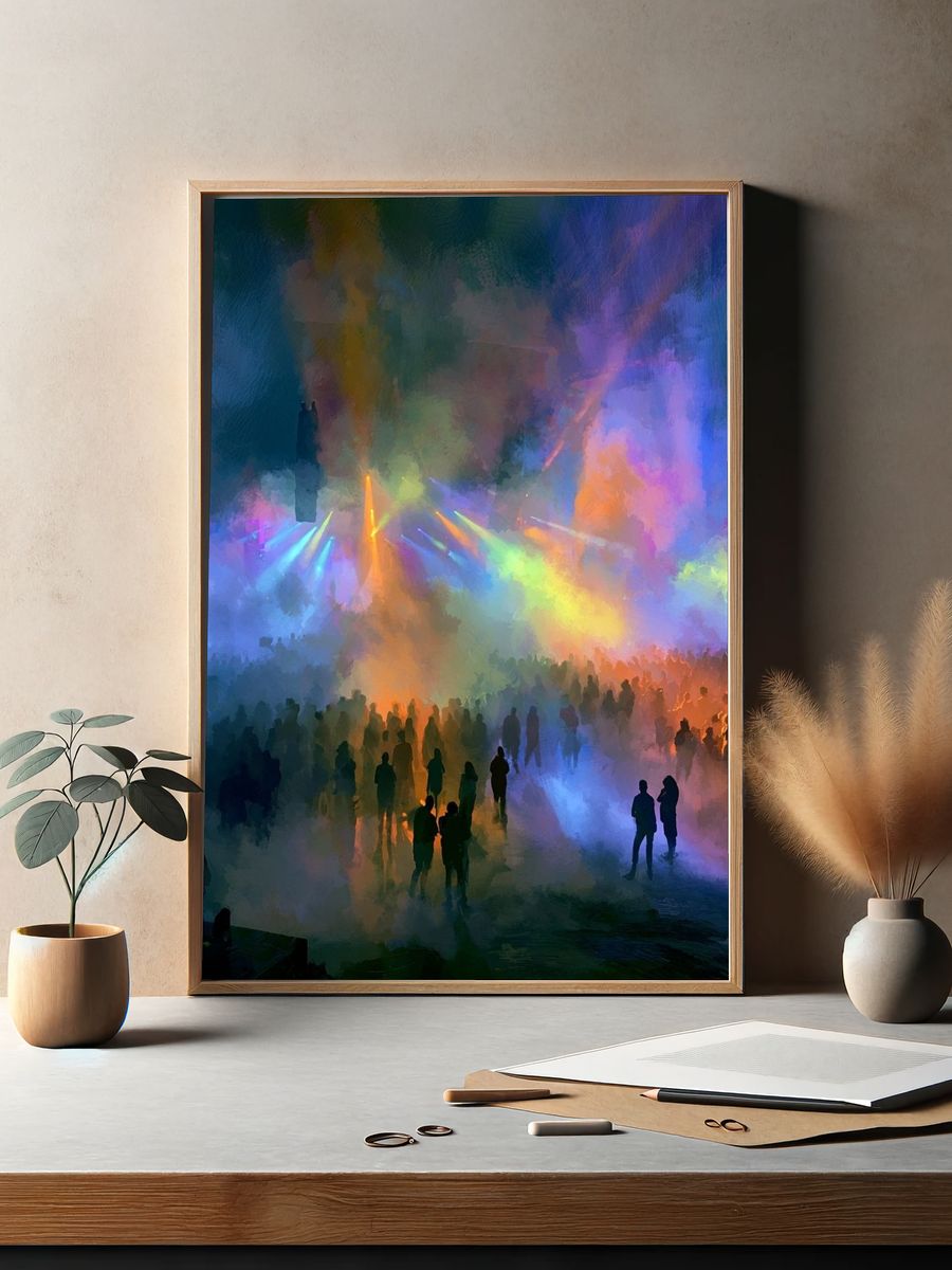 Neon Concert Crowd Illustration Poster. — room view 2