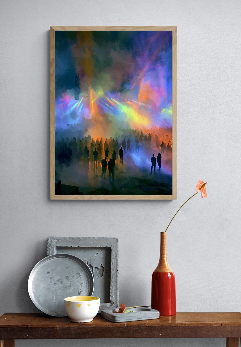 Neon Concert Crowd Illustration Poster. — room view 3