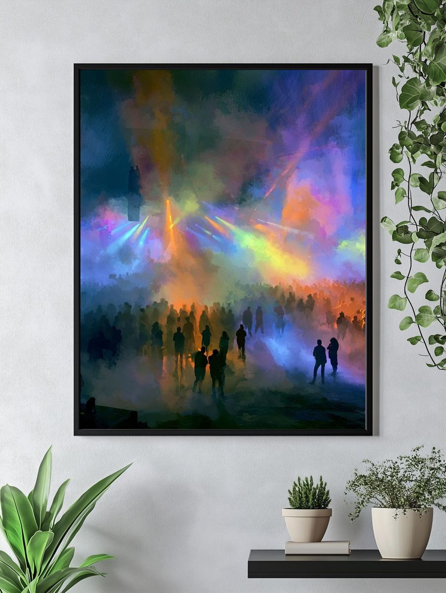 Neon Concert Crowd Illustration Poster. — room view 4