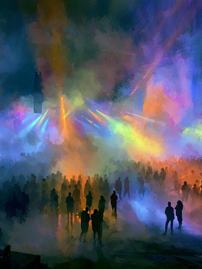 Neon Concert Crowd Illustration Poster. poster