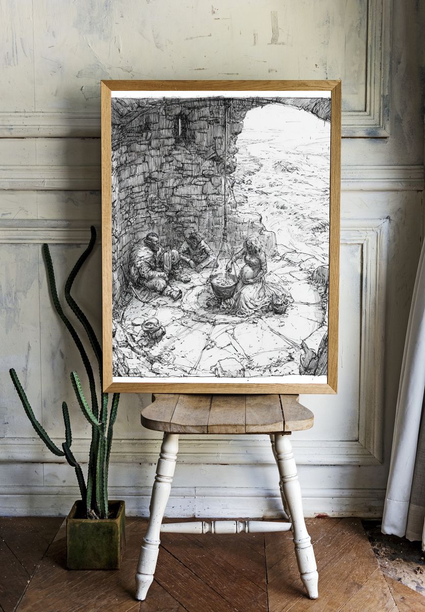 Stone Shelter Sketch Poster. room preview