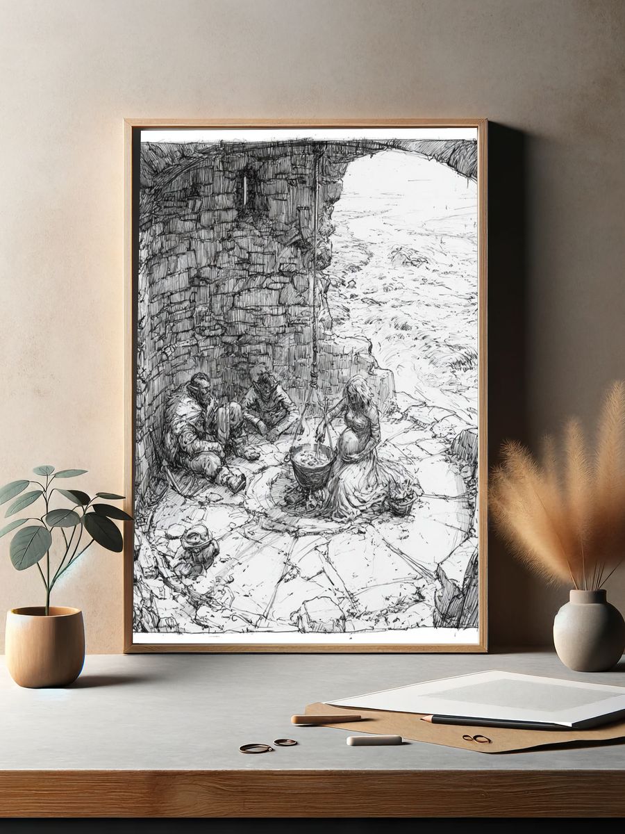 Stone Shelter Sketch Poster. — room view 2