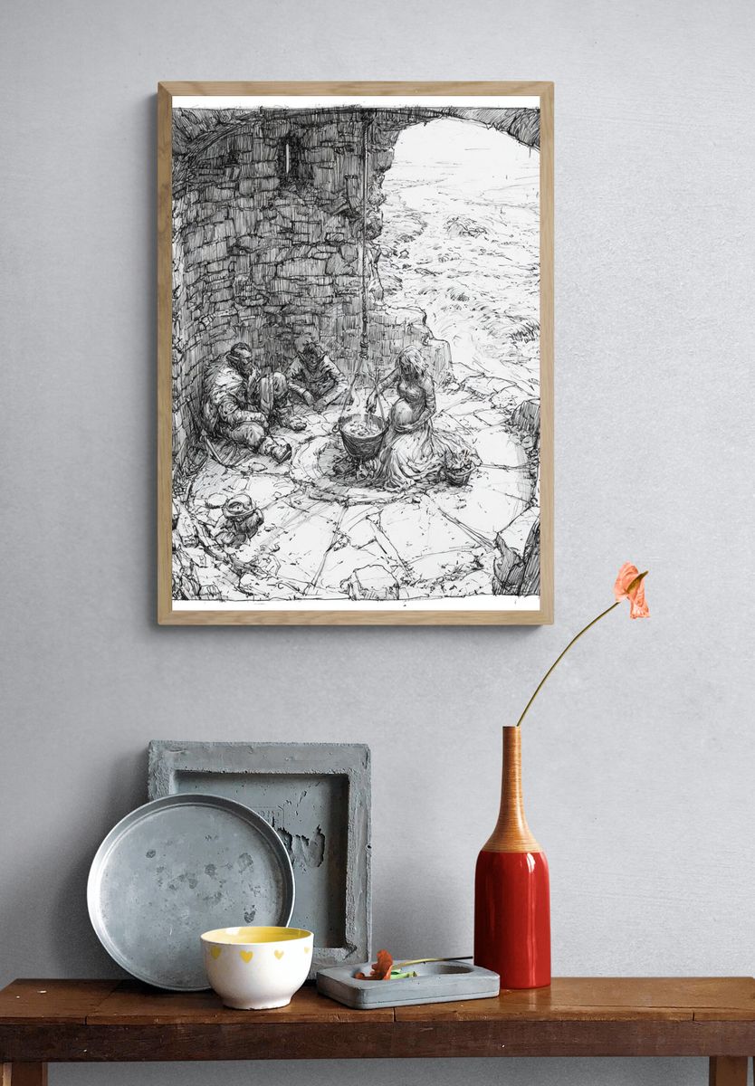 Stone Shelter Sketch Poster. — room view 3