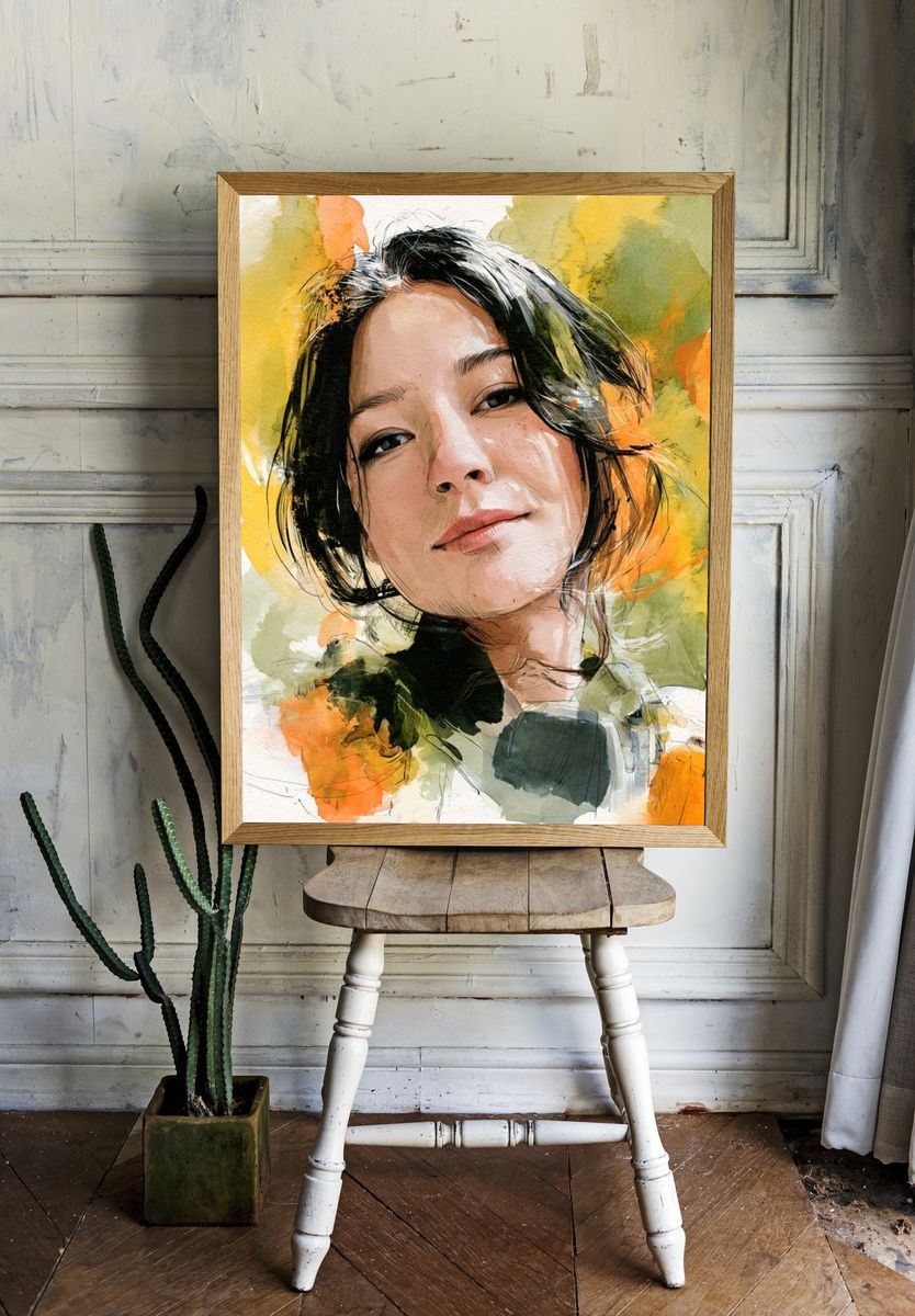 Watercolor Woman Portrait Print. room preview