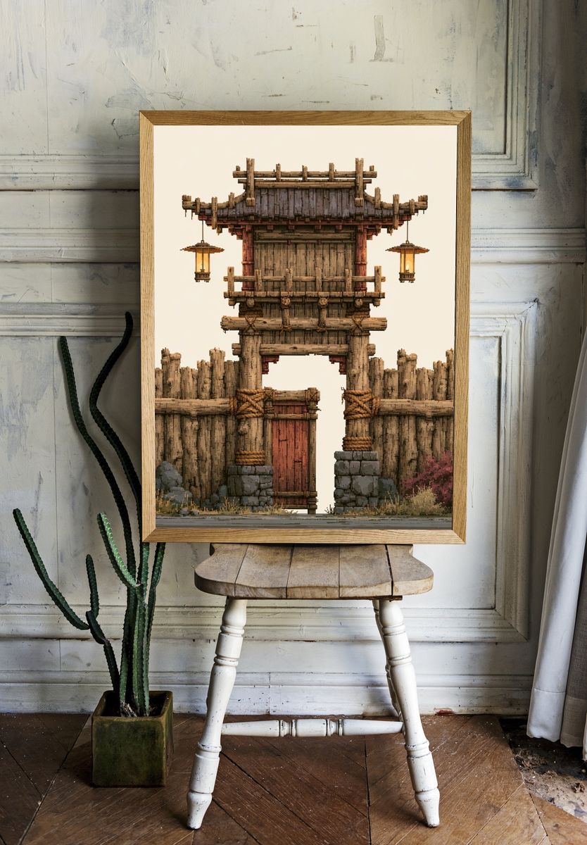 Samurai Gate Digital Art Print. room preview