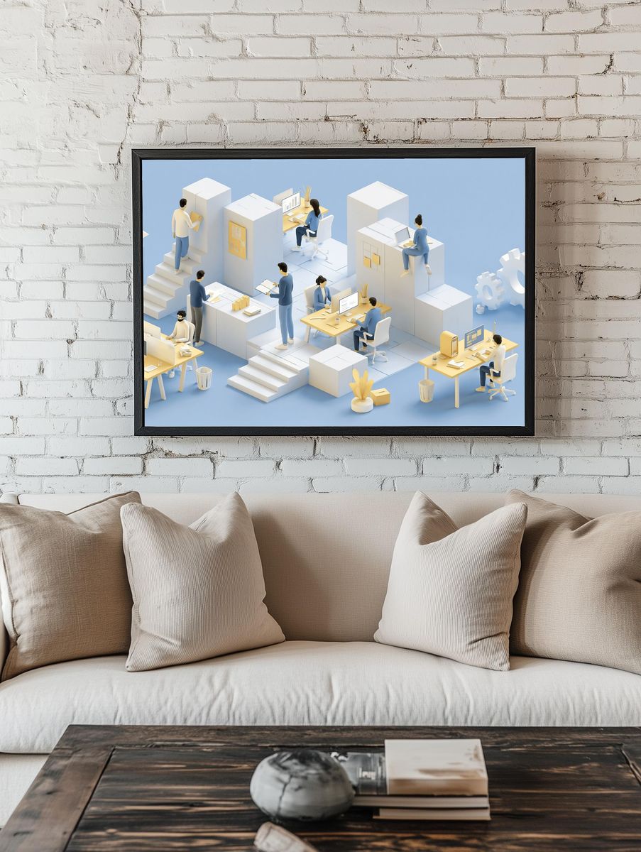 Modern Office Workflow Illustration Poster. room preview