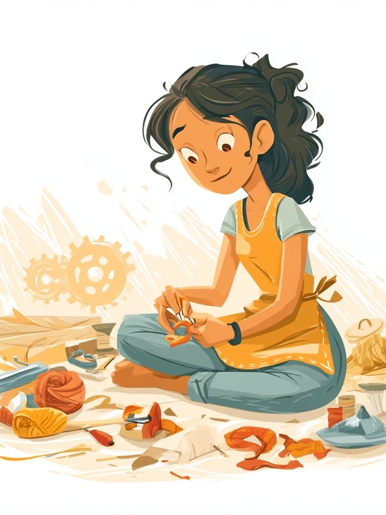 Young Girl Sewing Illustration Poster. poster detail