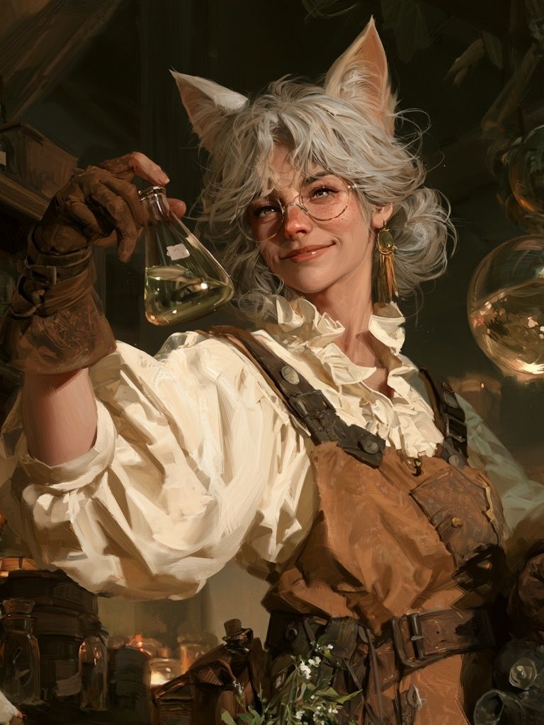Cat-Eared Alchemist Portrait Print. poster detail