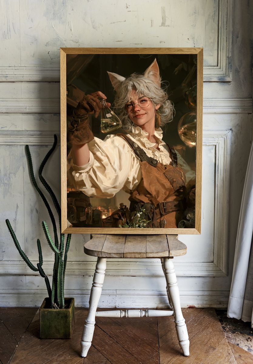 Cat-Eared Alchemist Portrait Print. room preview