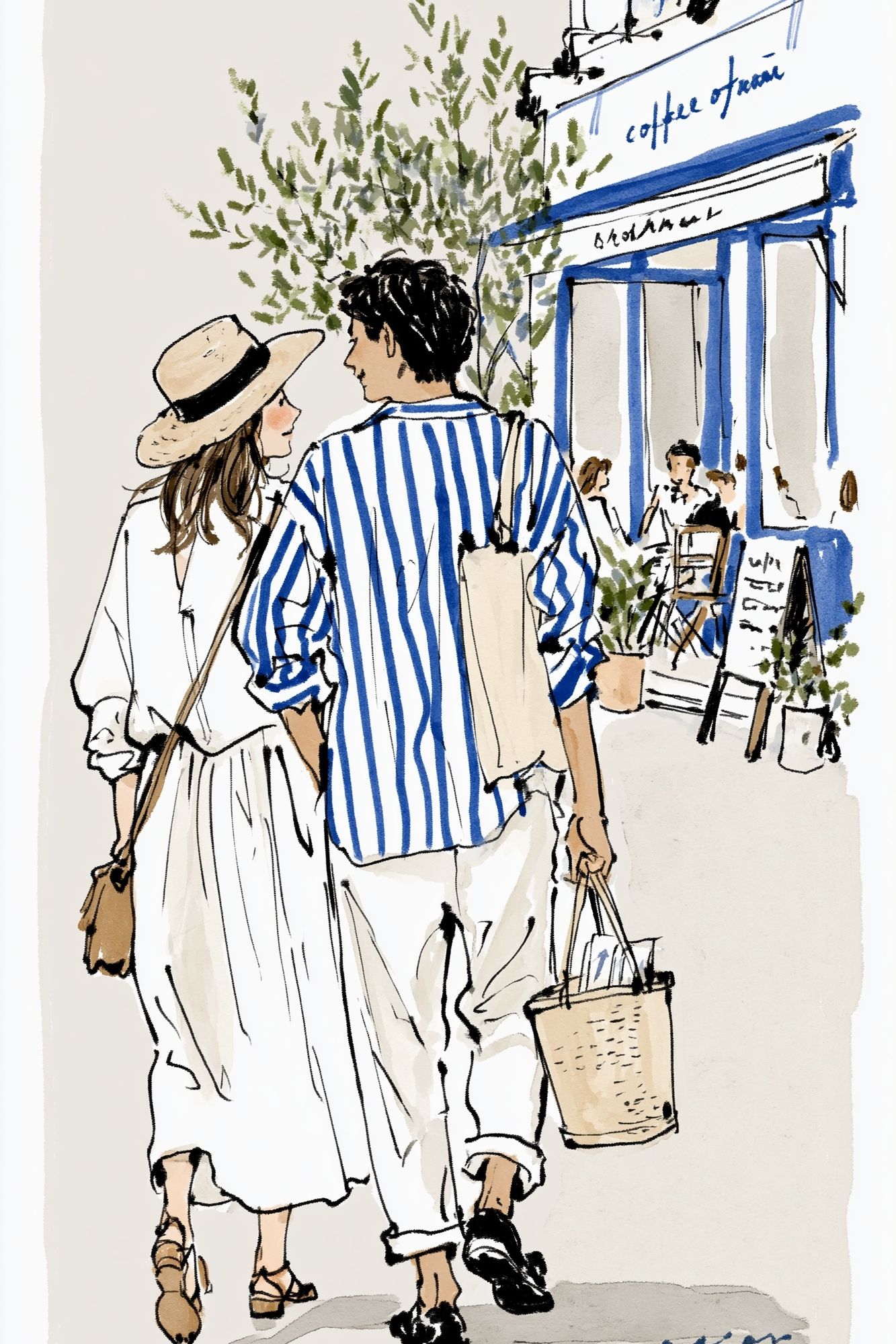 Paris Café Stroll Illustration Poster. poster — illustration art