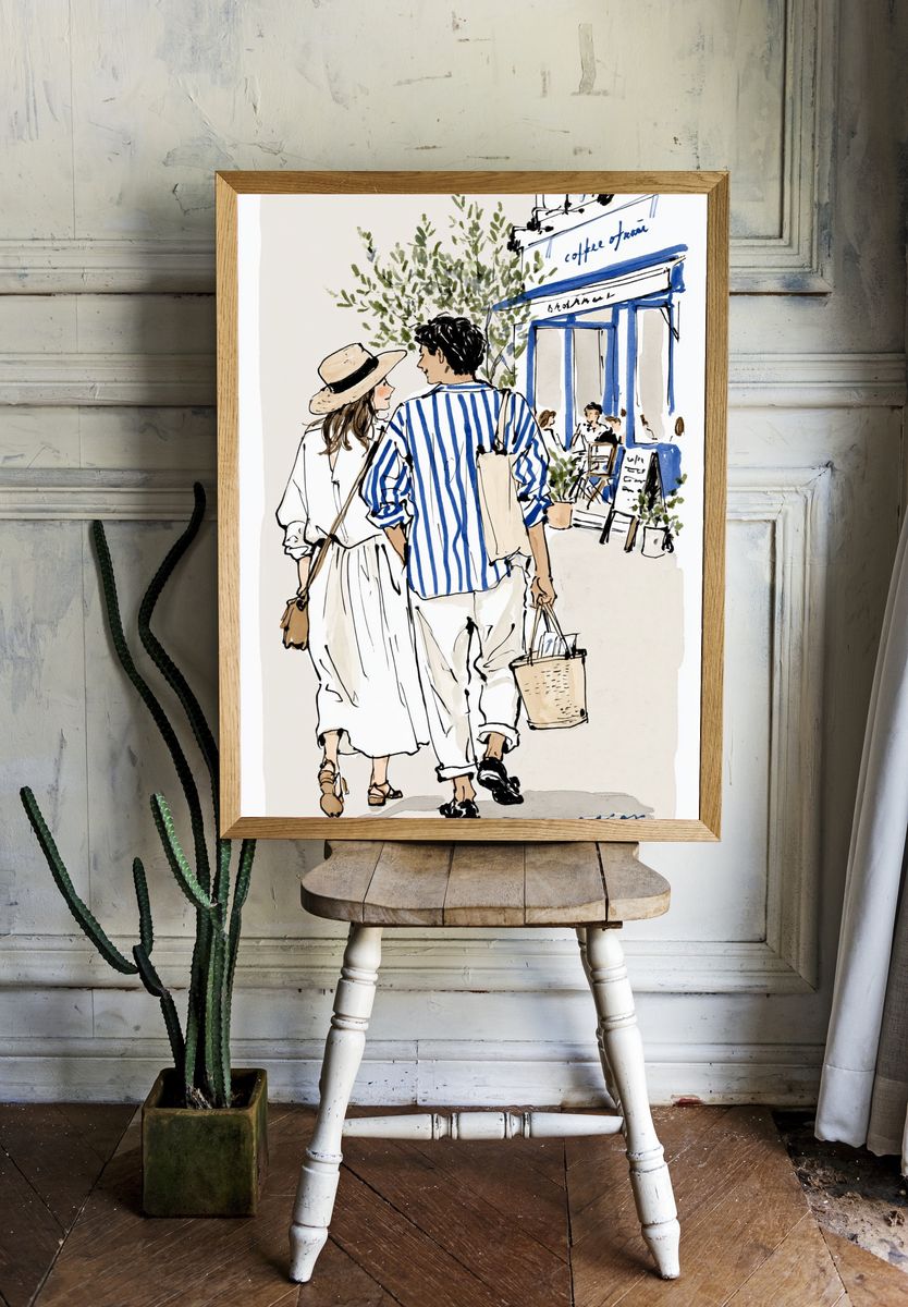 Paris Café Stroll Illustration Poster. room preview