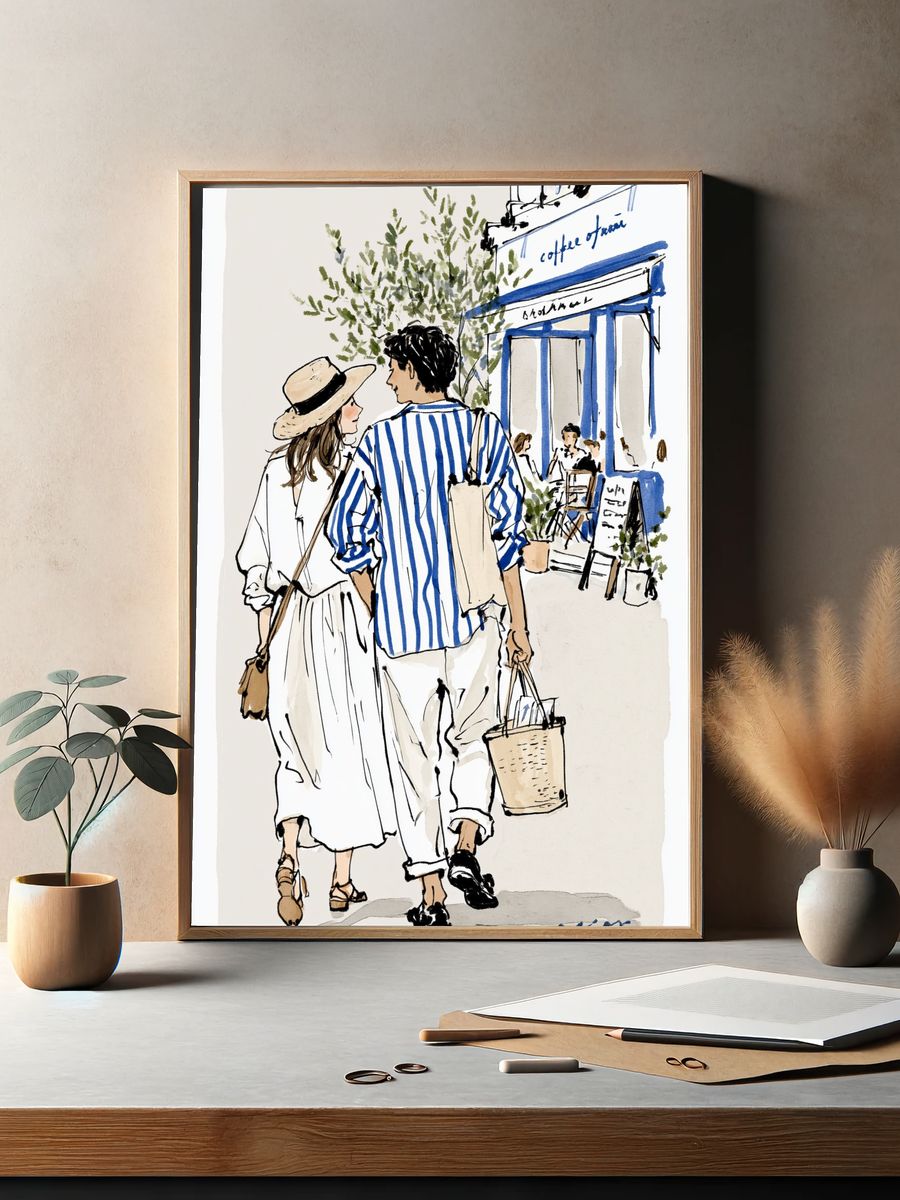 Paris Café Stroll Illustration Poster. — room view 2