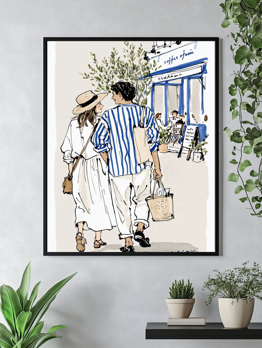 Paris Café Stroll Illustration Poster. — room view 4