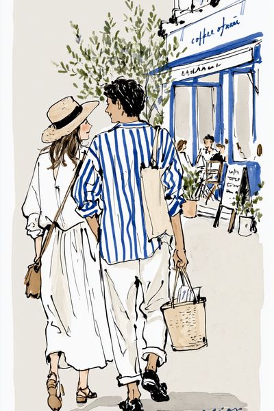 Paris Café Stroll Illustration Poster. poster print
