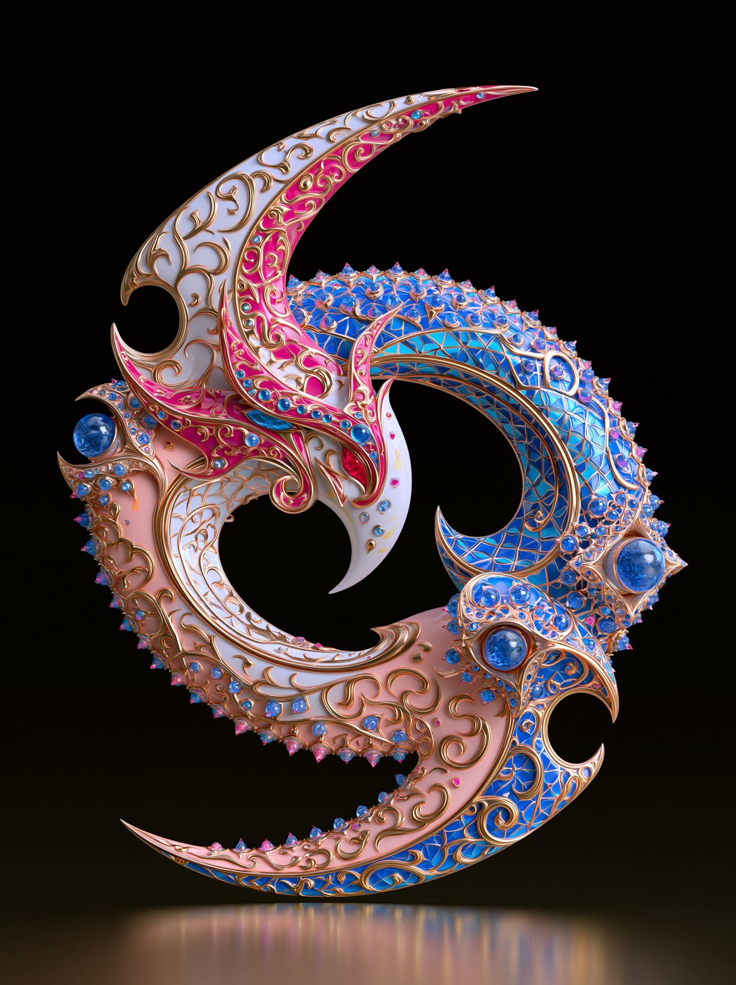 Ornate Crescent Moon Illustration Poster. poster — illustration art