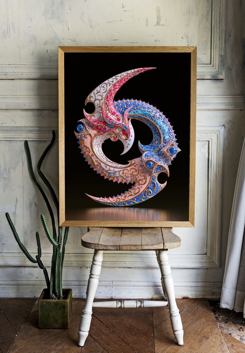Ornate Crescent Moon Illustration Poster. room preview