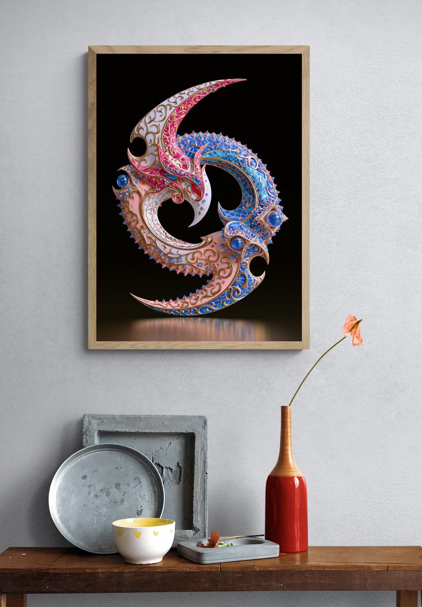 Ornate Crescent Moon Illustration Poster. — room view 3