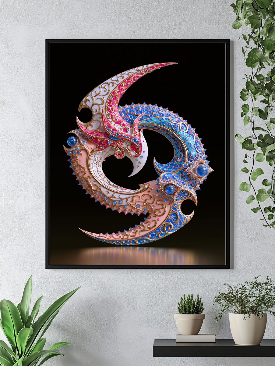 Ornate Crescent Moon Illustration Poster. — room view 4