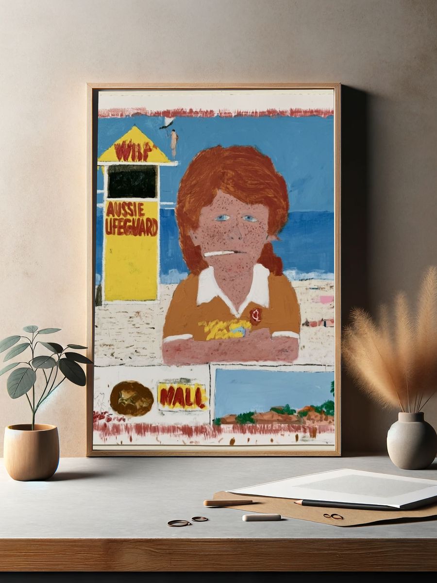 Aussie Lifeguard Beach Illustration Poster. — room view 2