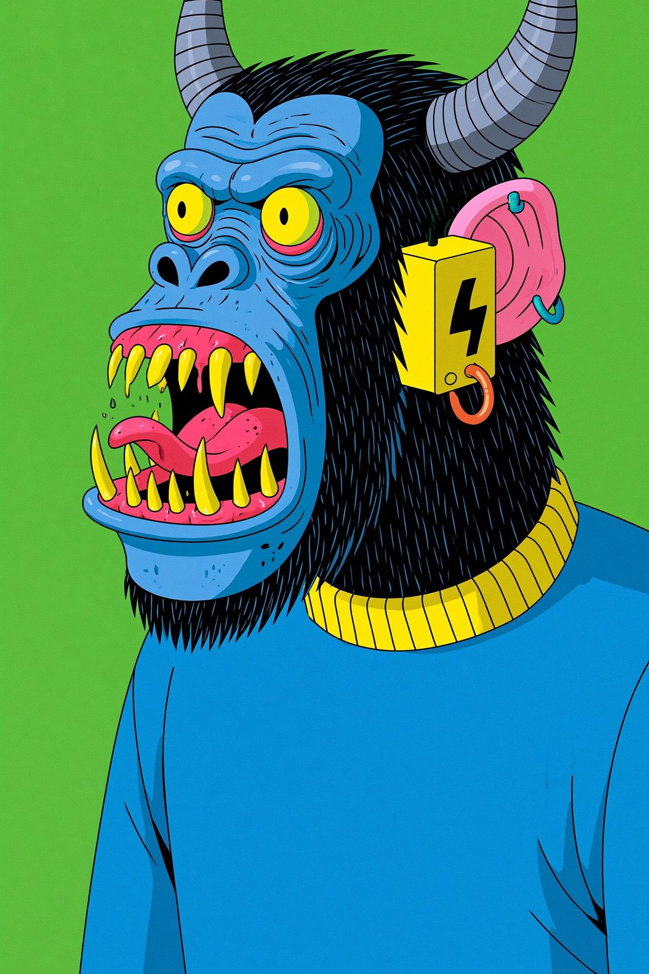 Neon Horned Gorilla Illustration Poster. poster — illustration art