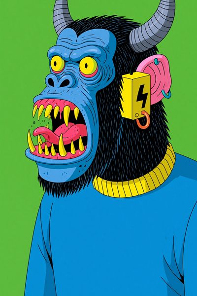 Neon Horned Gorilla Illustration Poster.