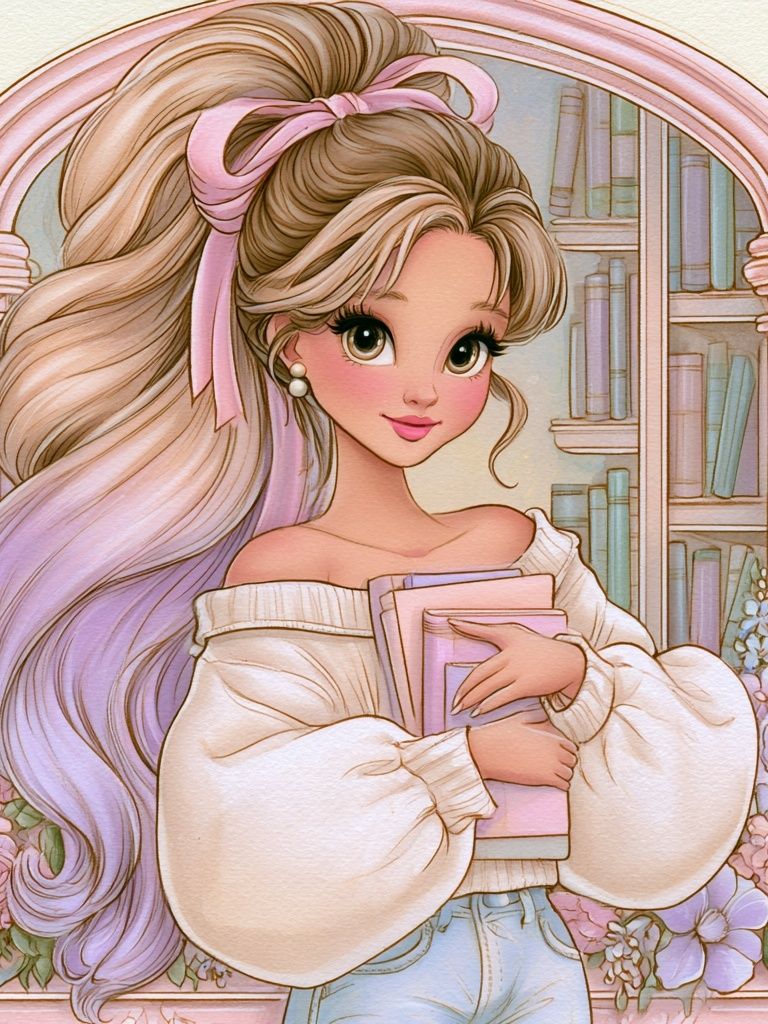 Pastel Bookish Girl Illustration Poster. poster — illustration art