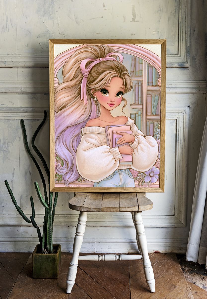 Pastel Bookish Girl Illustration Poster. room preview