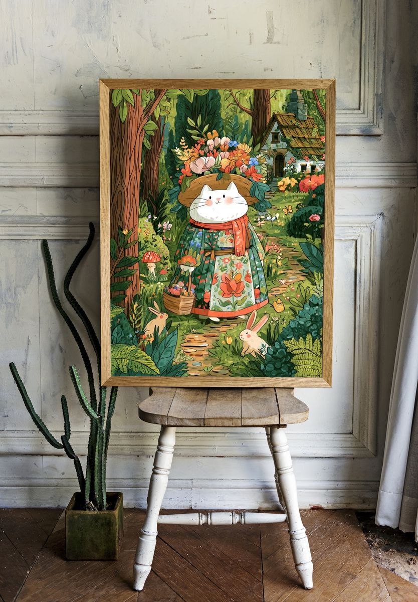 Garden Cat Illustration Poster. room preview