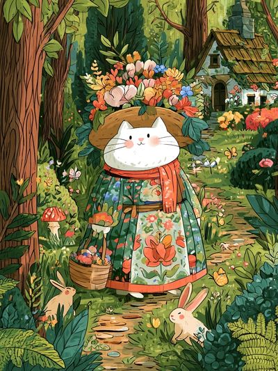 Garden Cat Illustration Poster. poster