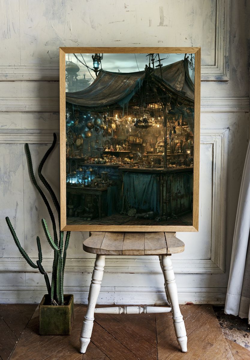 Steampunk Market Stall Illustration Poster. room preview