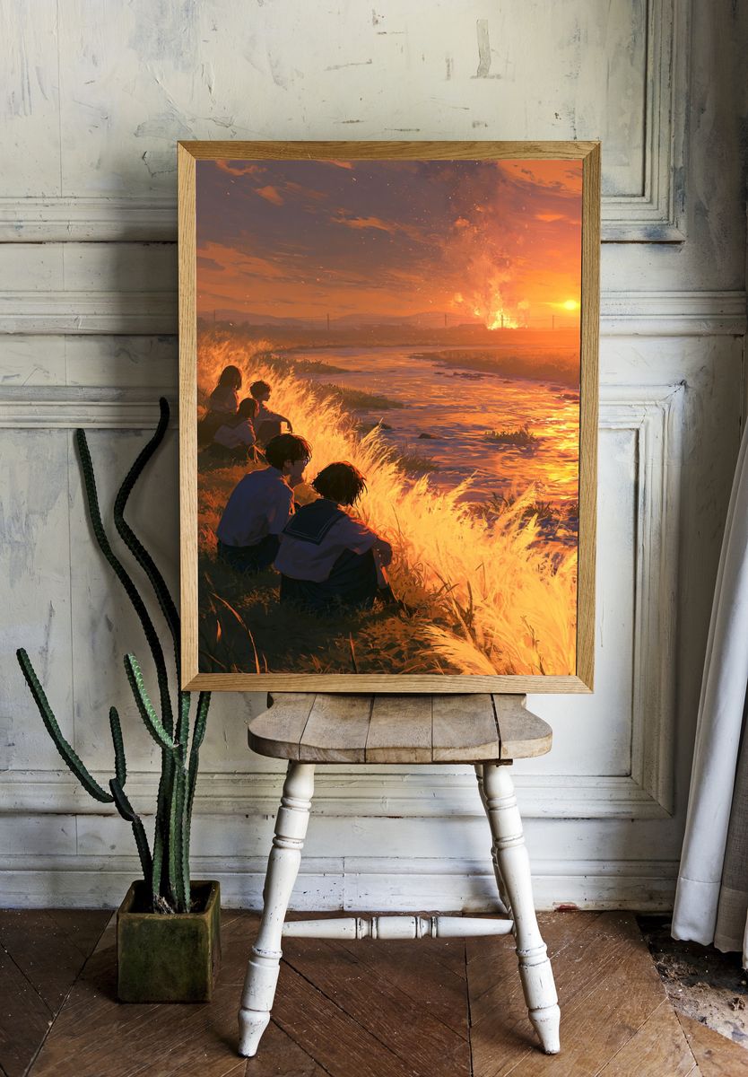 Sunset Firewatch Illustration Poster. — room view 1