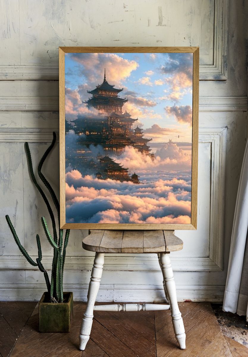 Floating Temple in Clouds Poster. room preview