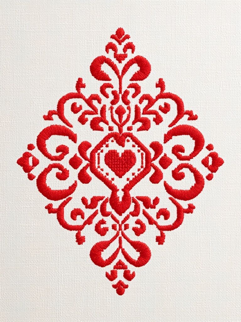 Red Heart Embroidery Pattern Print. poster detail
