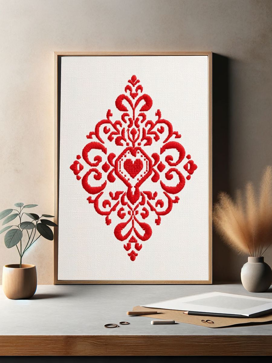 Red Heart Embroidery Pattern Print. — room view 2