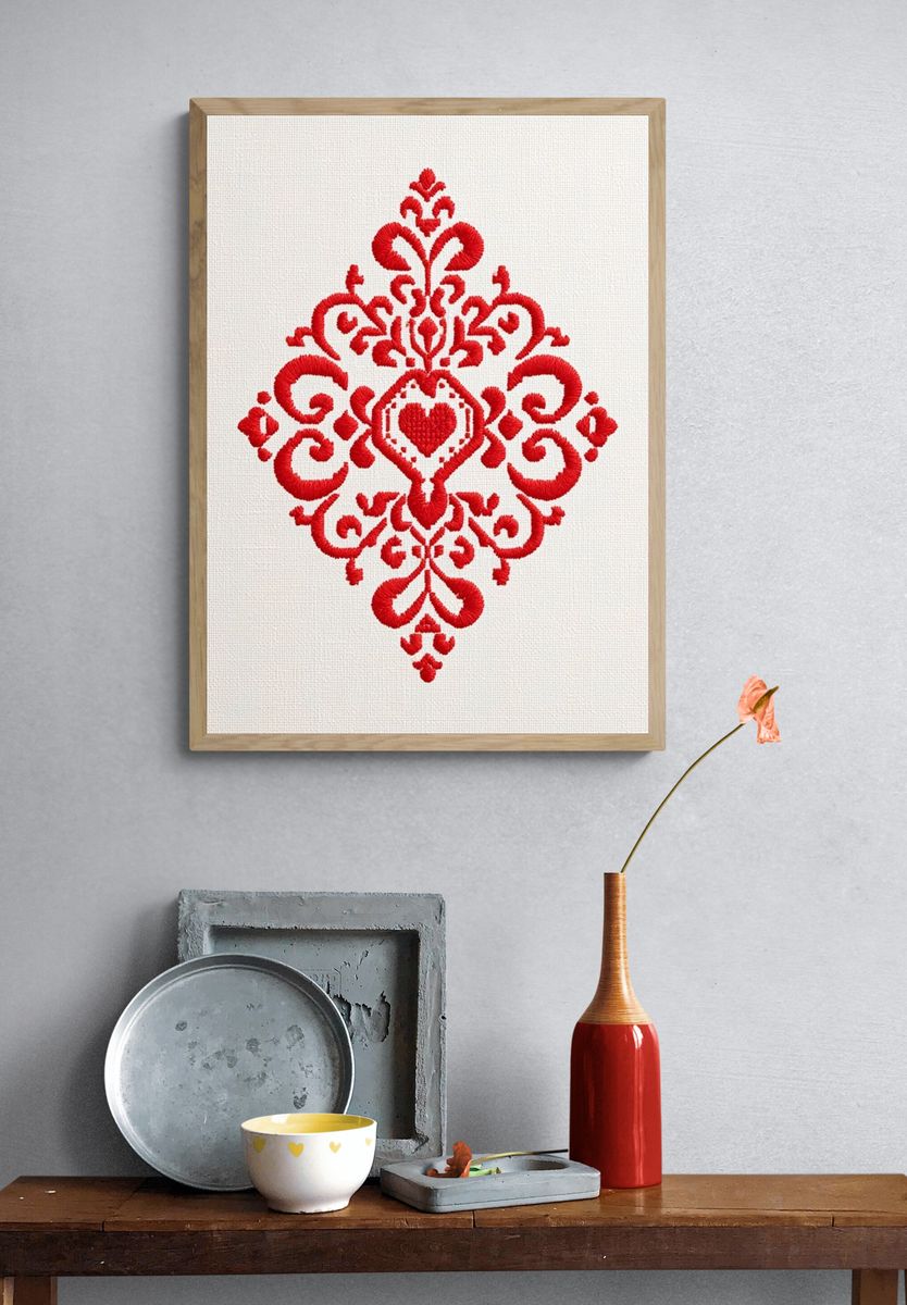 Red Heart Embroidery Pattern Print. — room view 3