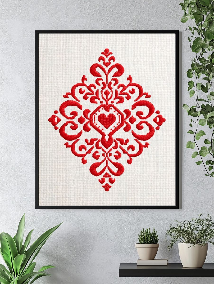 Red Heart Embroidery Pattern Print. — room view 4