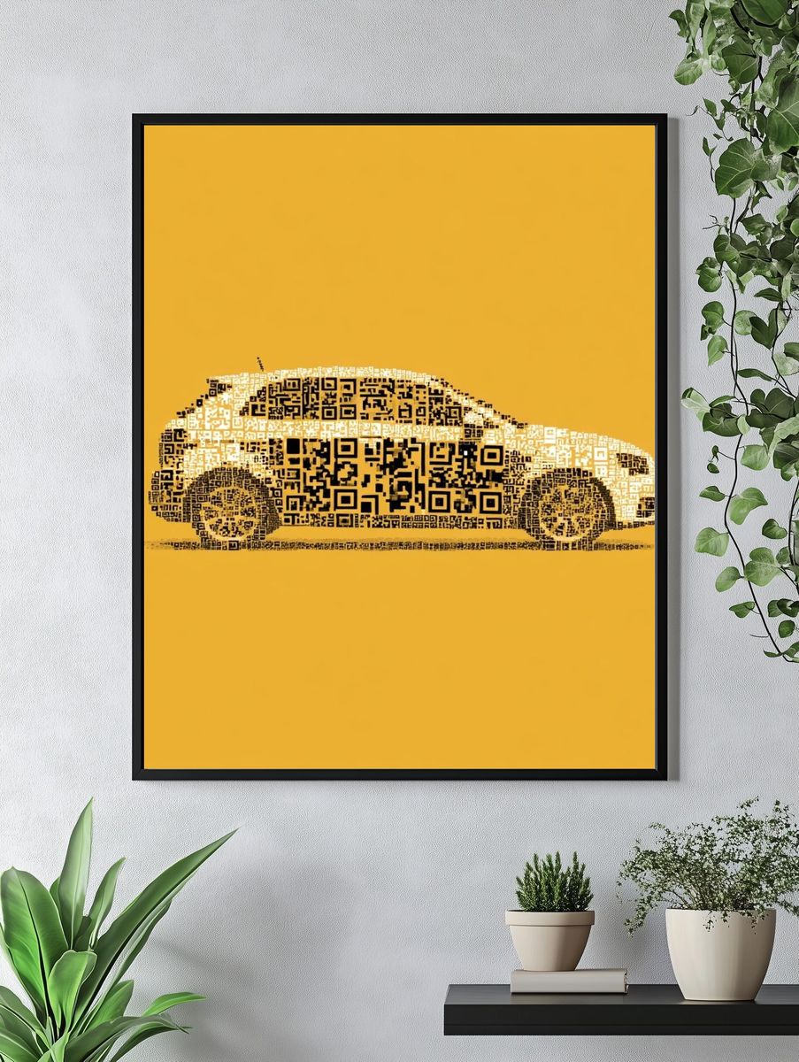 QR Code Car Illustration Poster. — room view 4