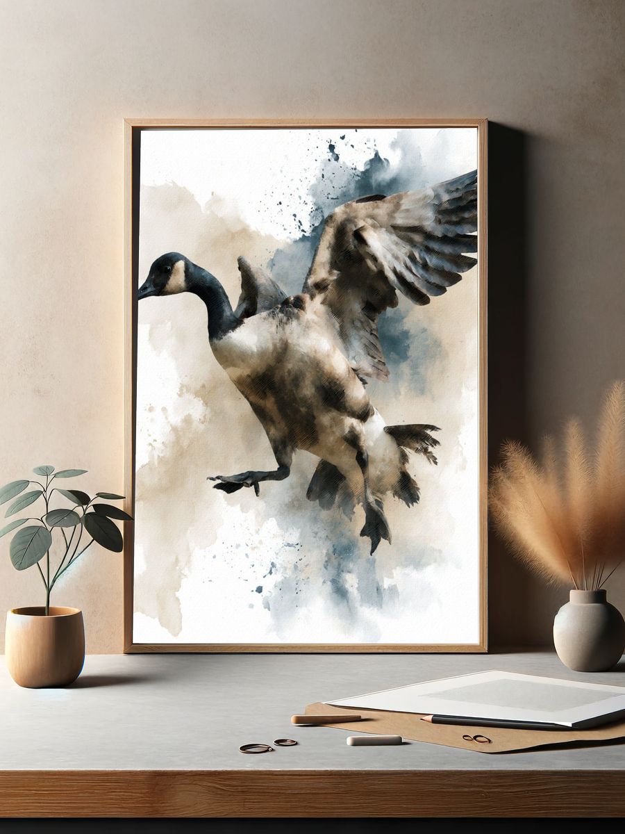 Flying Goose Watercolor Print. — room view 2