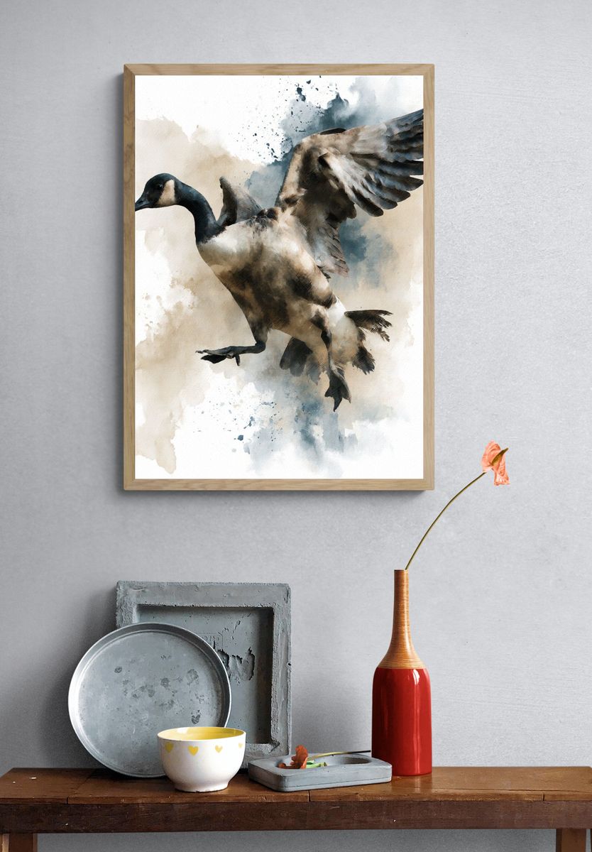 Flying Goose Watercolor Print. — room view 3