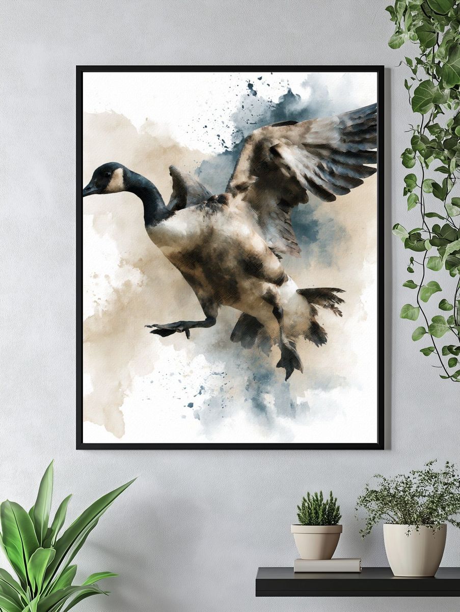 Flying Goose Watercolor Print. — room view 4