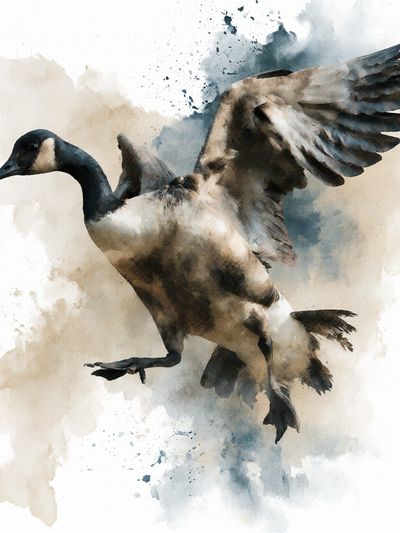 Flying Goose Watercolor Print. poster