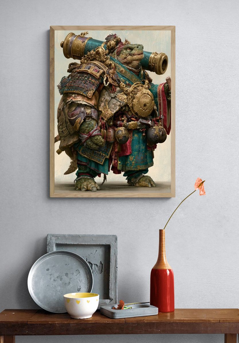 Armored Turtle Warrior Illustration Poster. — room view 3