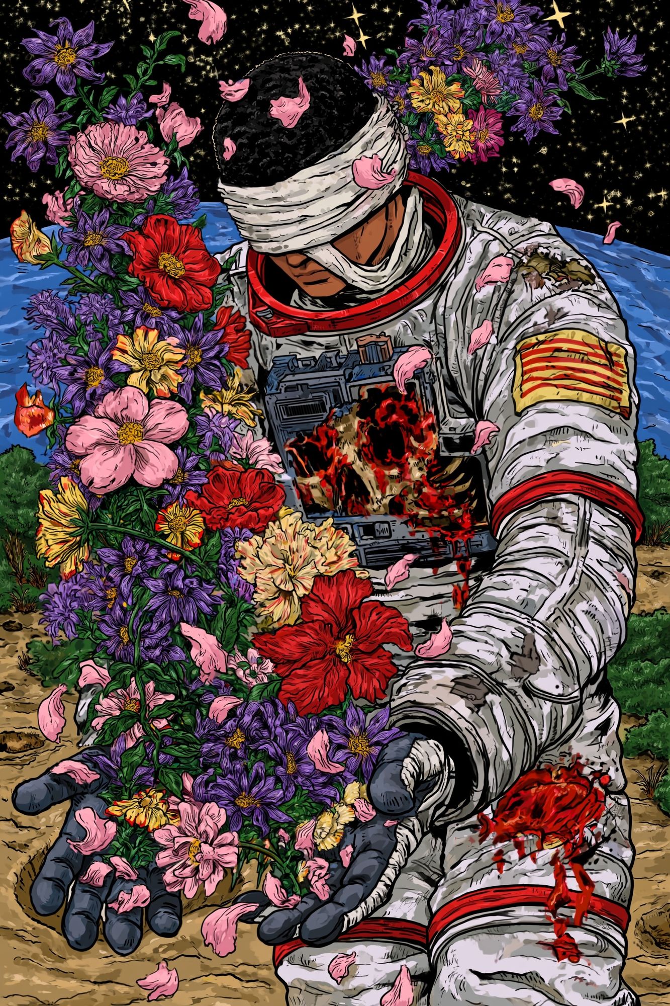Astronaut Flower Bloom Illustration Poster. poster — illustration art
