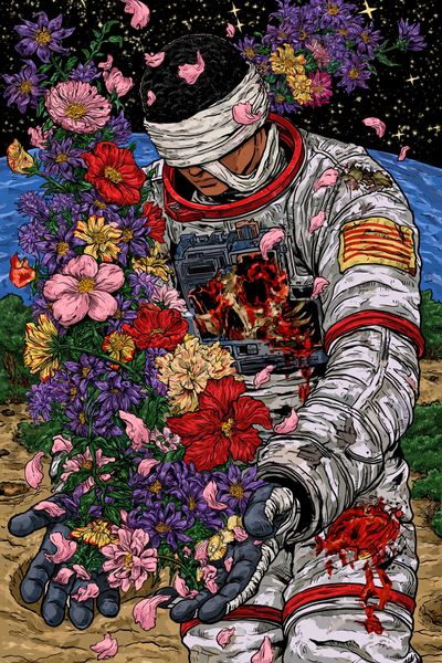 Astronaut Flower Bloom Illustration Poster. poster