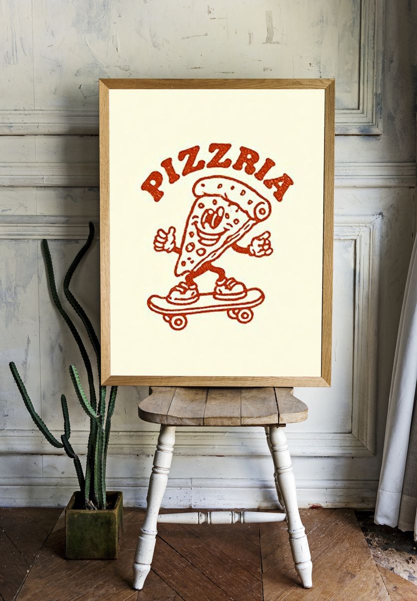 Pizza Skateboard Cartoon Print. room preview