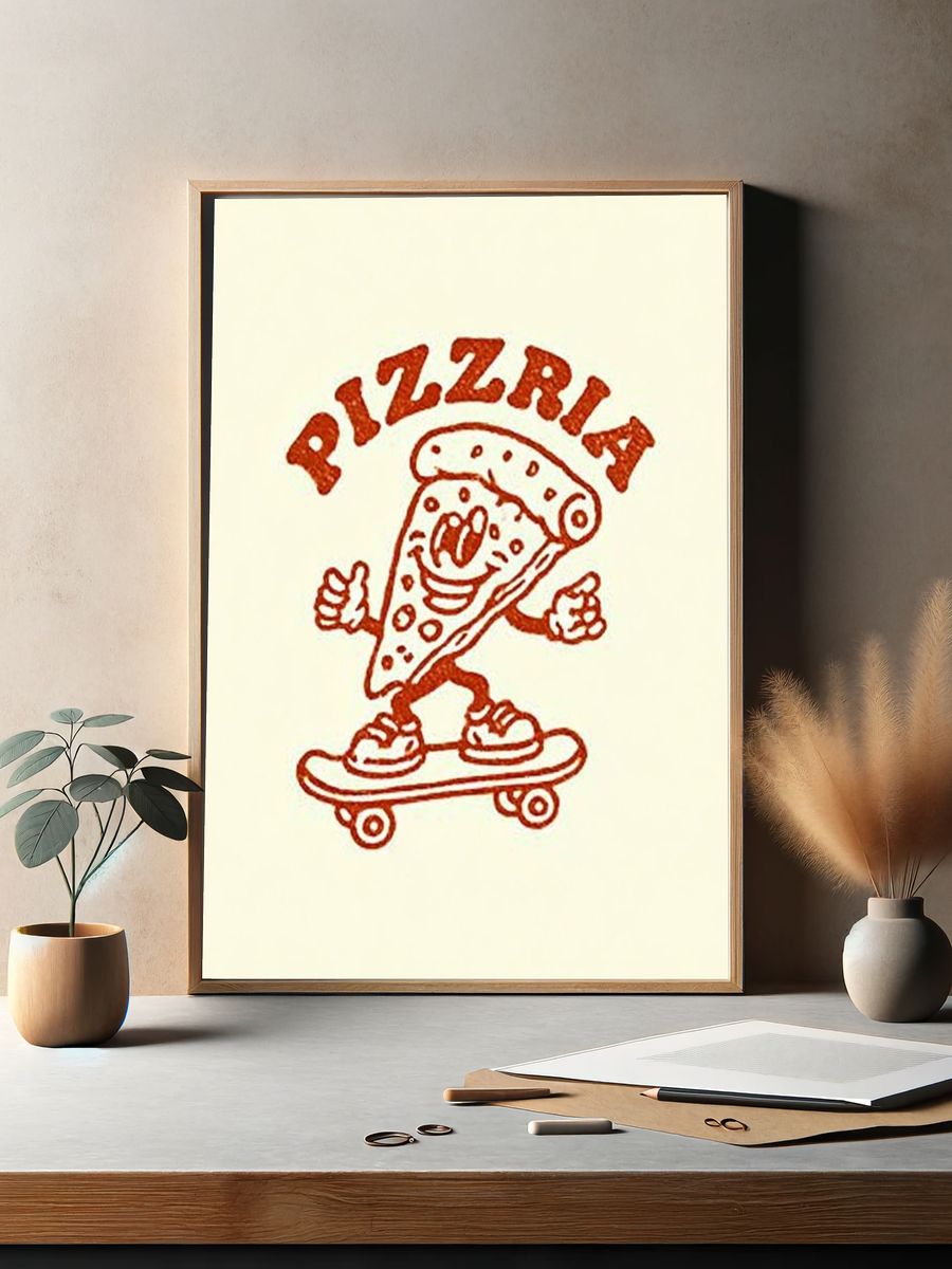 Pizza Skateboard Cartoon Print. — room view 2
