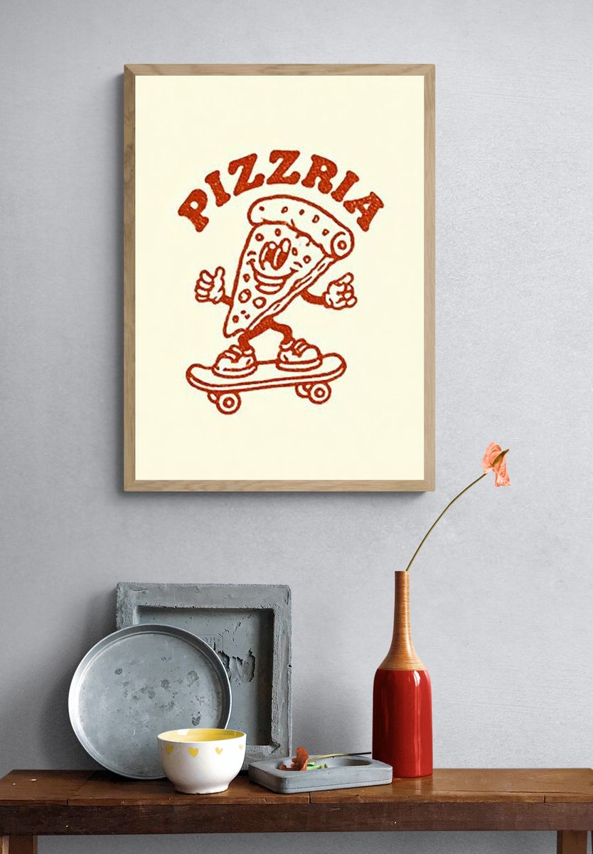 Pizza Skateboard Cartoon Print. — room view 3