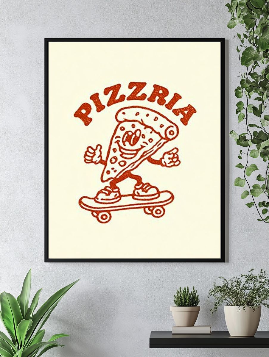 Pizza Skateboard Cartoon Print. — room view 4