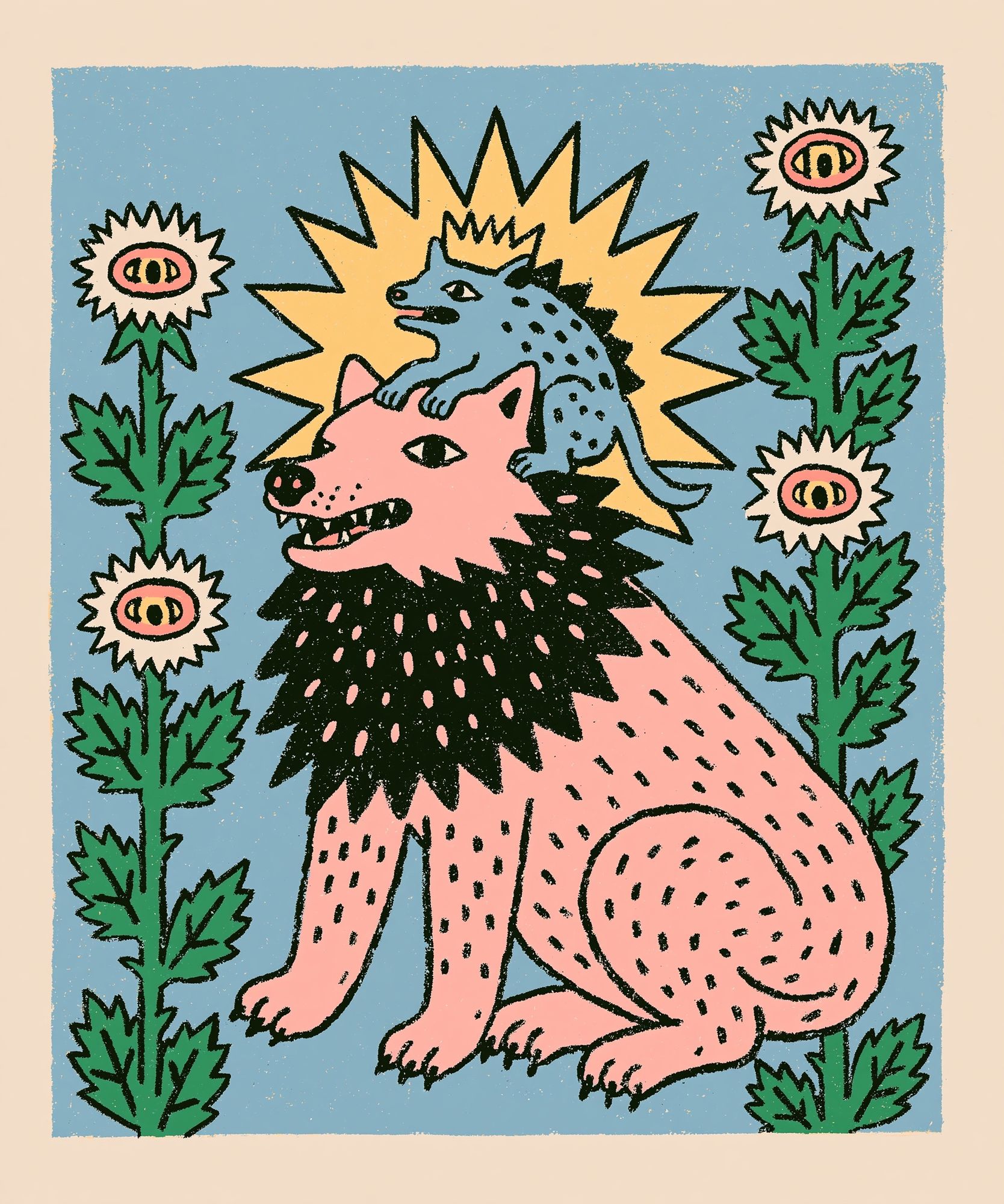Mythic Wolf and Beast Print. poster detail