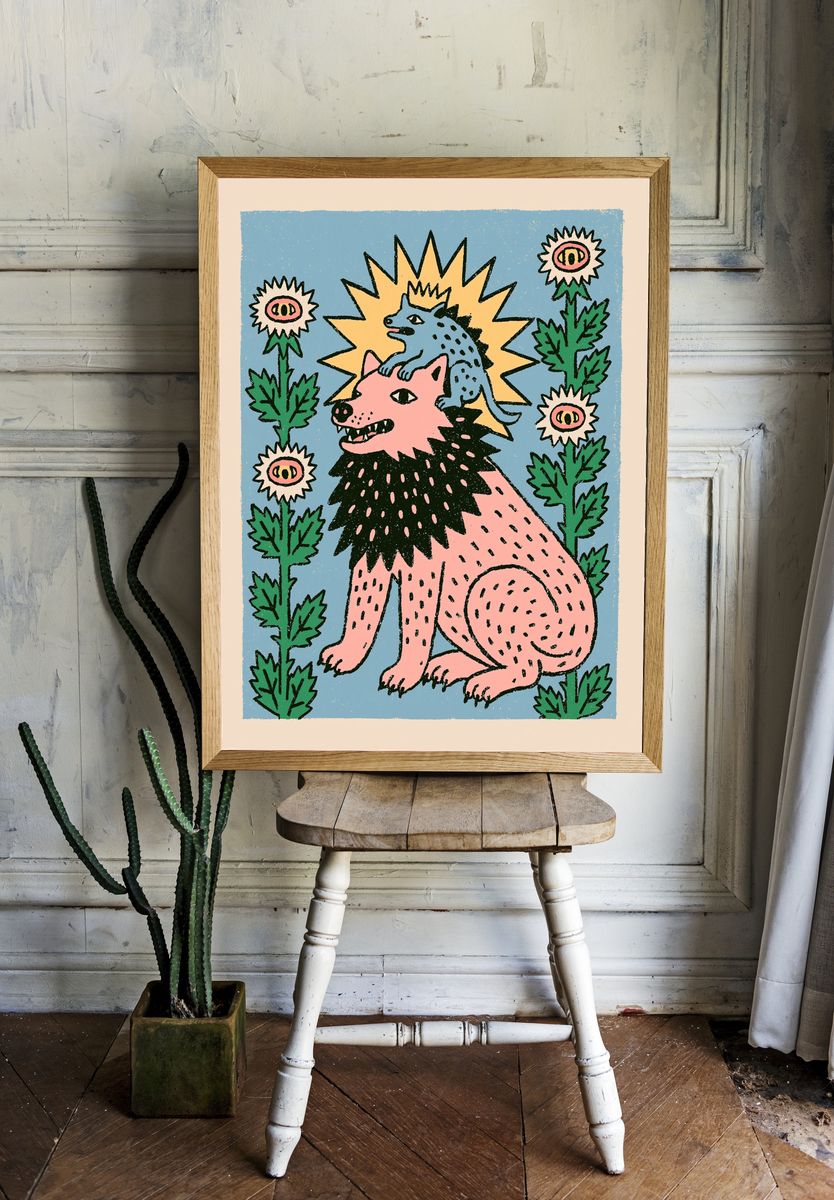 Mythic Wolf and Beast Print. — room view 1